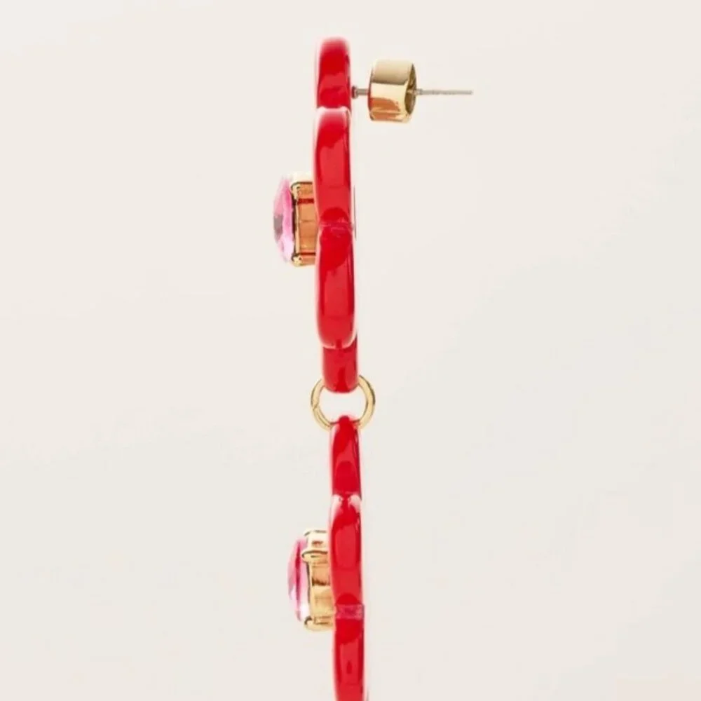 Kate Spade Red Floral Linear Dangle Earrings Limited‎ Edition NIB